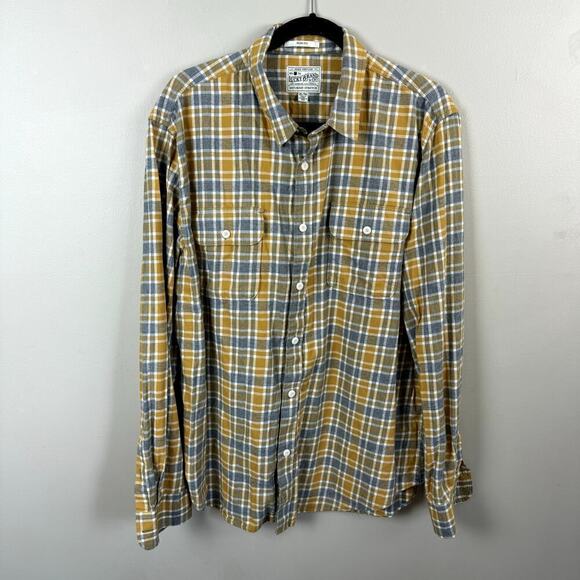 Lucky Brand Men's Grey & Yellow Flannel Button Up Shirt XL - Picture 1 of 8